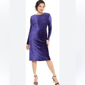 Maggy London Plissé Velvet Sheath Dress SIZE 2 Lined Long Sleeve Jewel Neck NWOT
